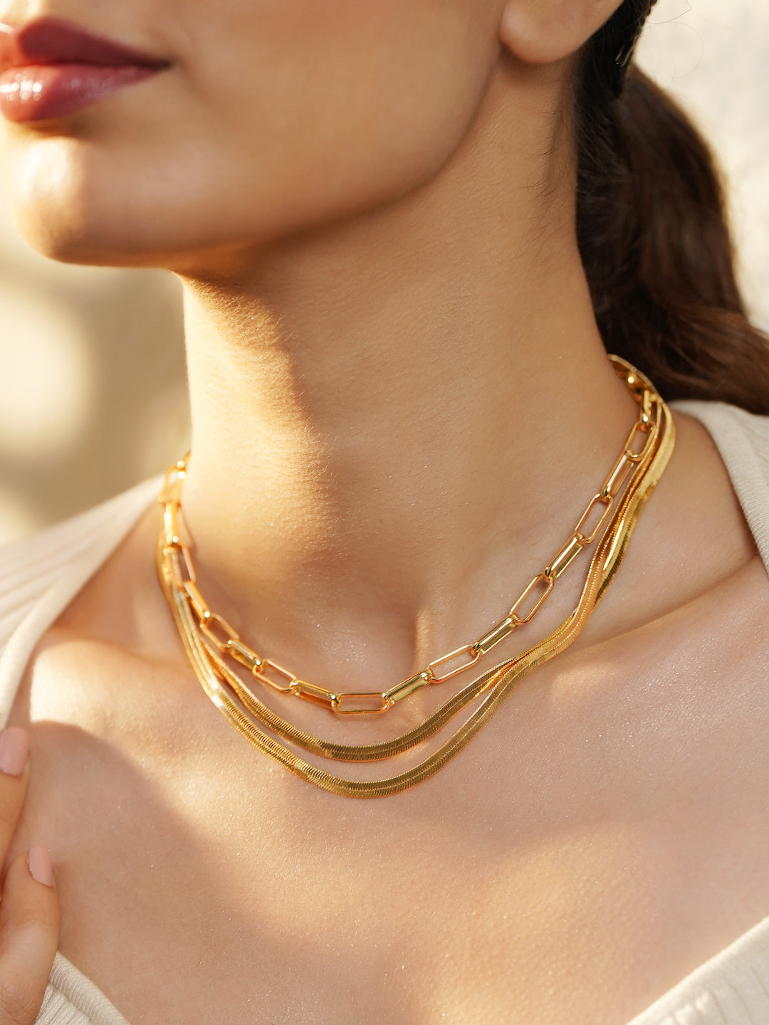 Snake & Paperclip Multi Layered Gold Necklace フリーサイズ