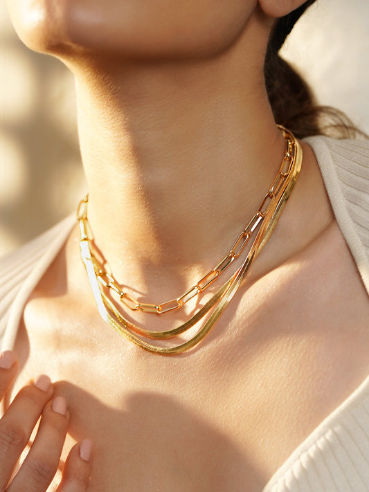 Snake & Paperclip Multi Layered Gold Necklace フリーサイズ