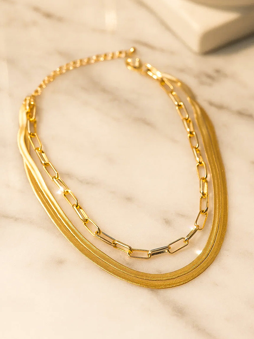Snake & Paperclip Multi Layered Gold Necklace フリーサイズ