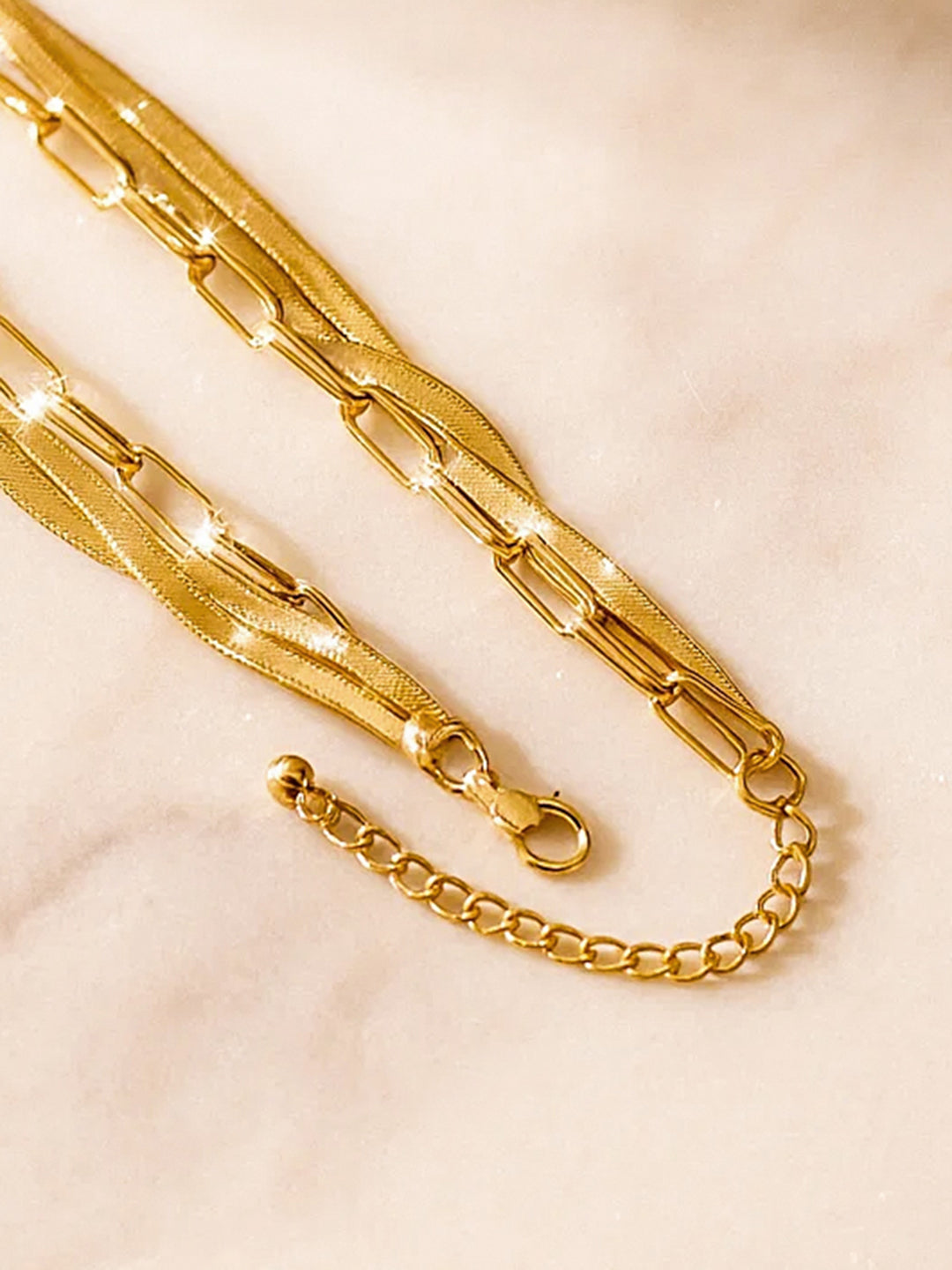 Snake & Paperclip Multi Layered Gold Necklace フリーサイズ