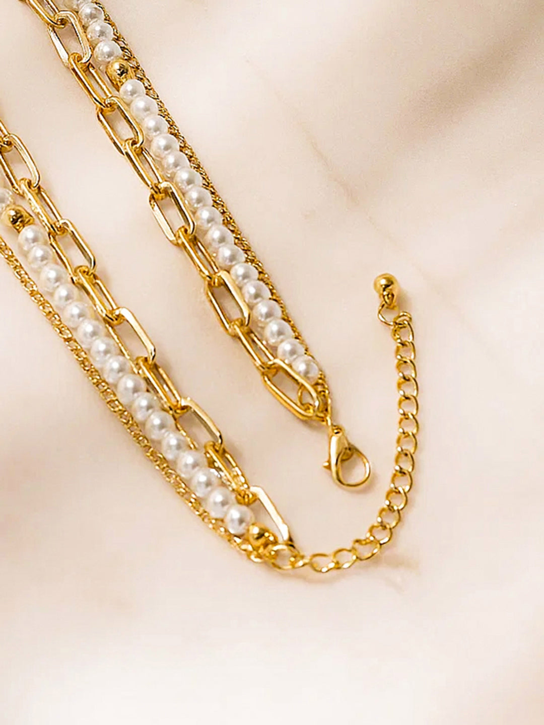 Pearl Beaded Gold Toned Star Motif Necklace フリーサイズ