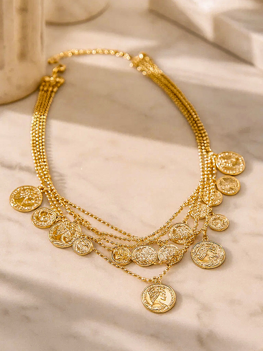 【Rubans】 Gold Beaded Coin Motif Layered Necklace｜ゴールド ビーズ コインモチーフ レイヤード ネックレス