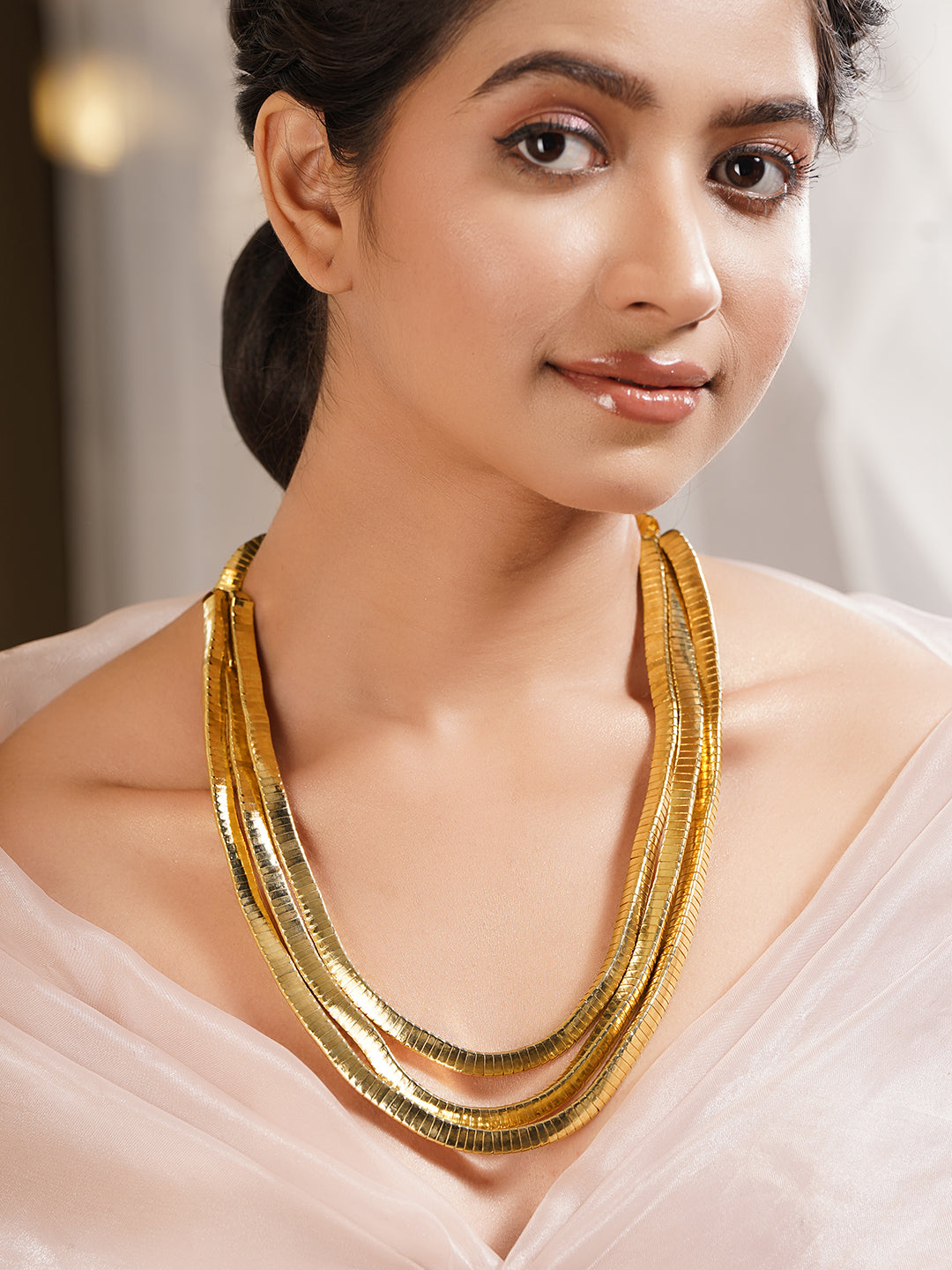 【Rubans】 Gold Plated Layered Snake Chain Statement Necklace｜ゴールドメッキ レイヤード スネークチェーン ステートメントネックレス