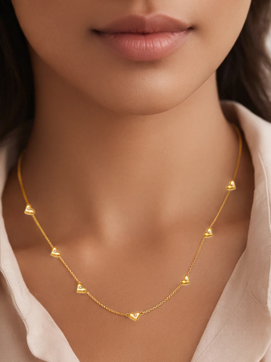 Demi Fine 18K Gold Plated Stainless steel Mini Heart Charm Crystal Necklace Length - 20.5 cm