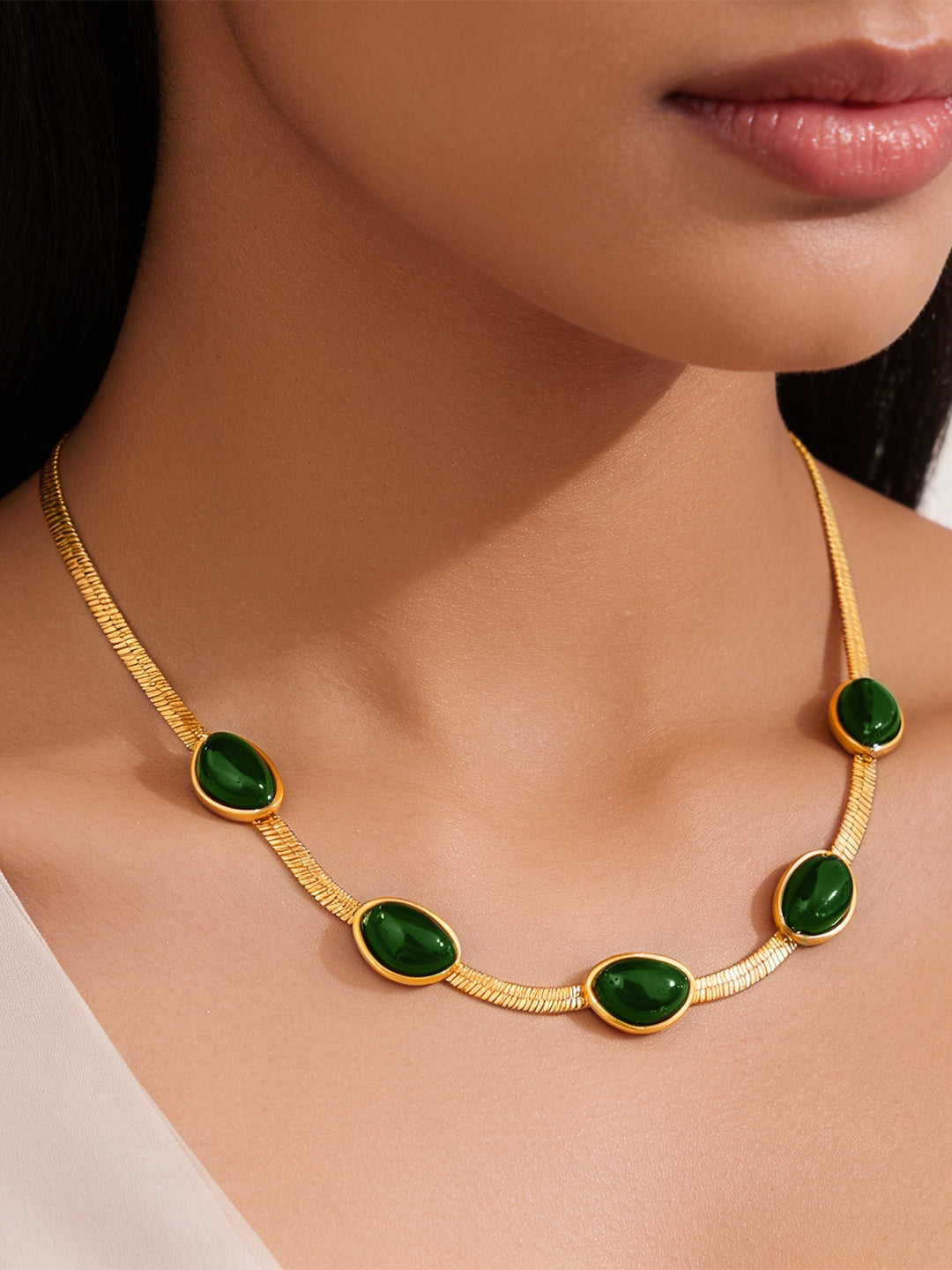 Demi Fine 18K Gold Plated Stainless steel Emerald Oval Snake Chain Necklace Length - 39 cm