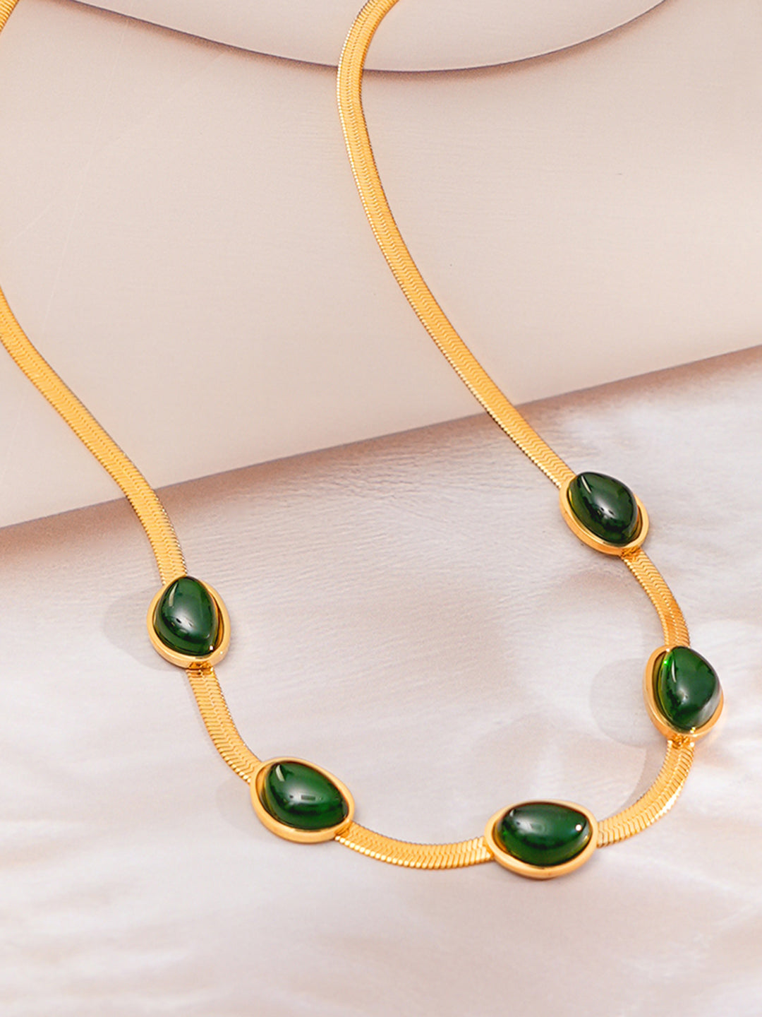 Demi Fine 18K Gold Plated Stainless steel Emerald Oval Snake Chain Necklace Length - 39 cm