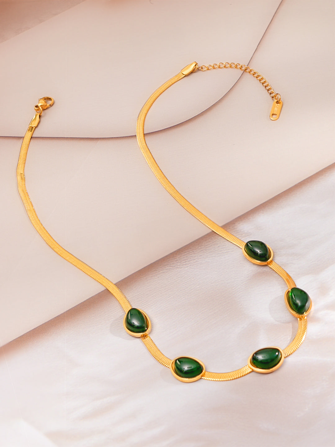 Demi Fine 18K Gold Plated Stainless steel Emerald Oval Snake Chain Necklace Length - 39 cm