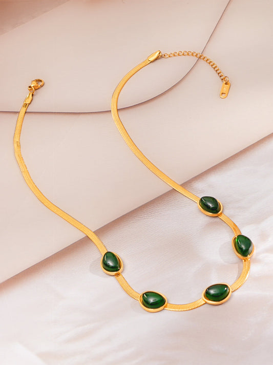 Demi Fine 18K Gold Plated Stainless steel Emerald Oval Snake Chain Necklace Length - 39 cm