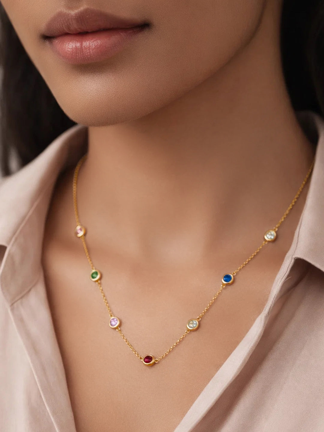 Demi Fine 18K Gold Plated Stainless steel Multi-Zircon Charm Chain Necklace Length - 40 cm