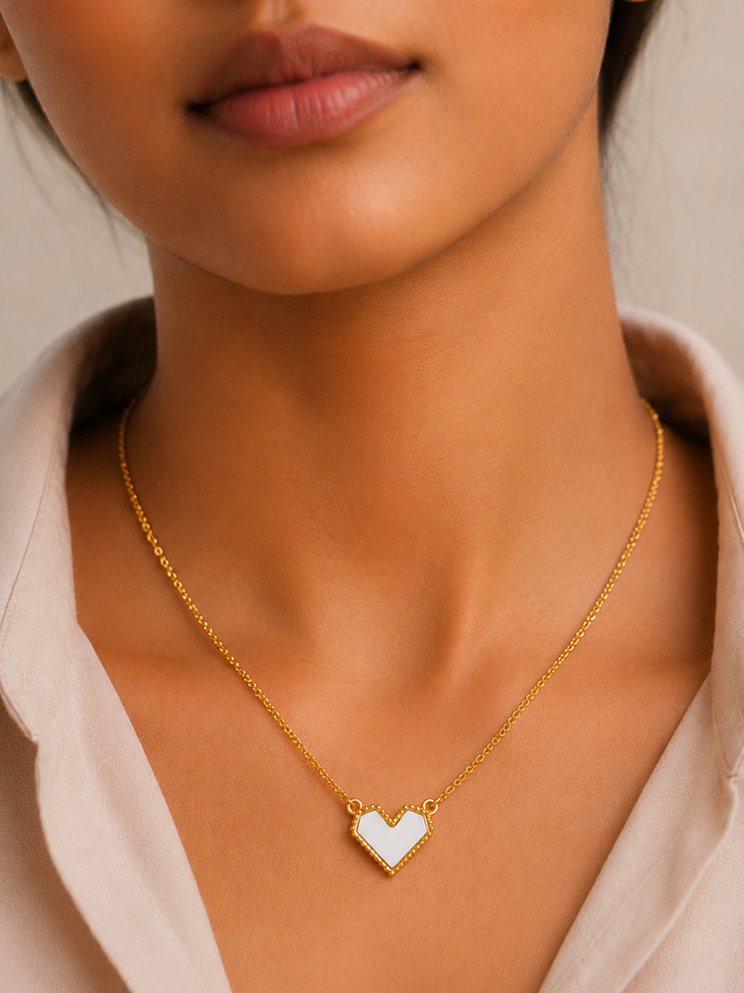 Demi Fine 18K Gold Plated Stainless steel Enamel Heart Pendant Chain Necklace Length - 21.2 cm