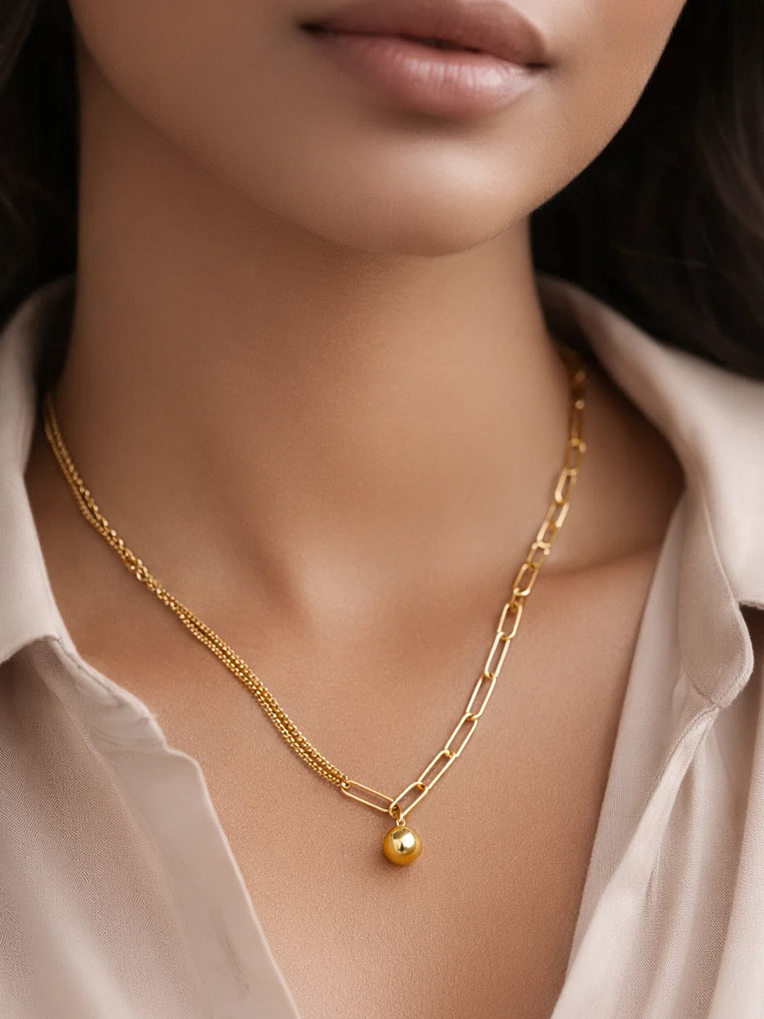 Demi Fine 18K Gold Plated Stainless steel Paperclip Chain Ball Pendant Necklace Length - 20.3 cm