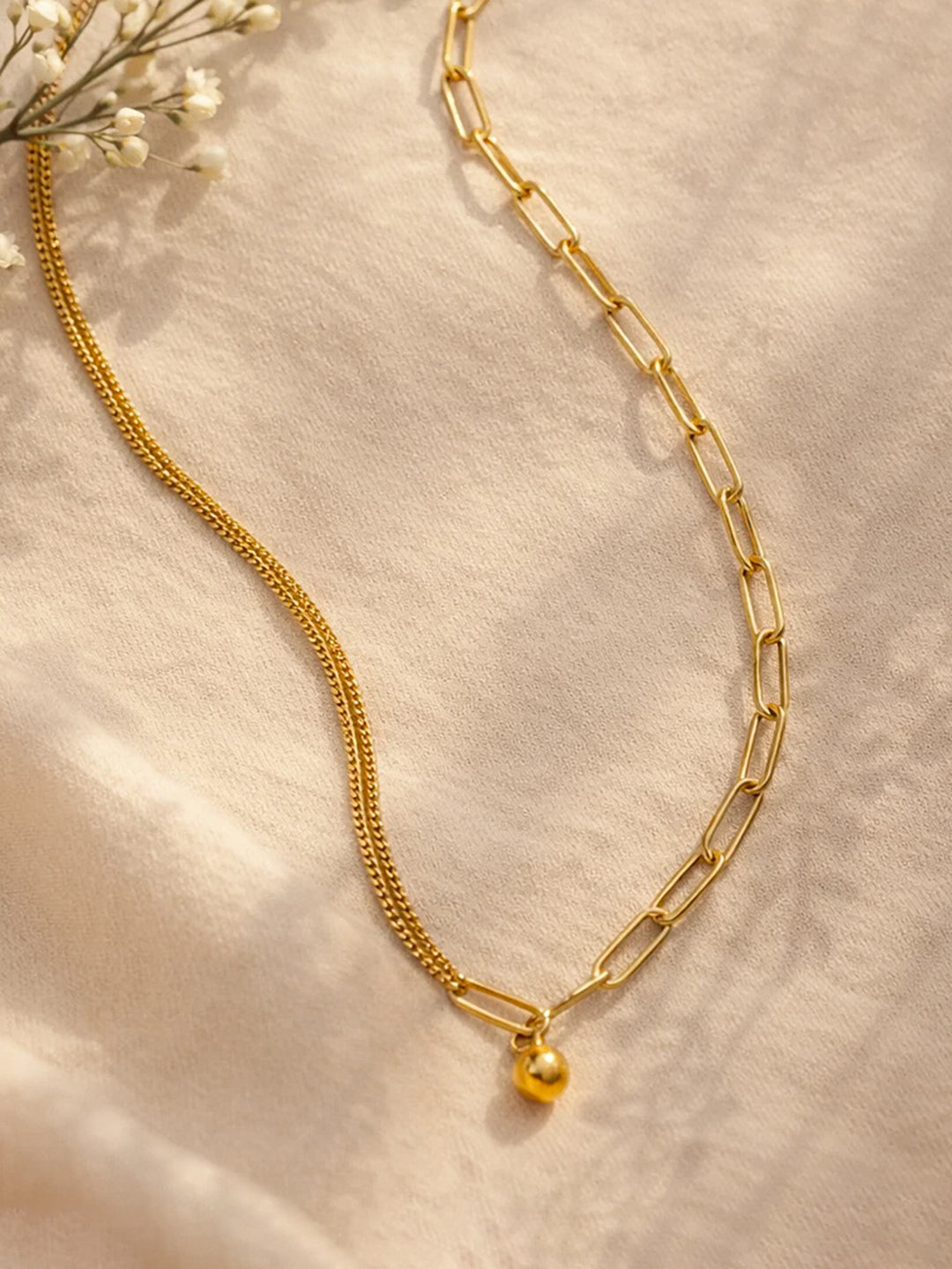 Demi Fine 18K Gold Plated Stainless steel Paperclip Chain Ball Pendant Necklace Length - 20.3 cm