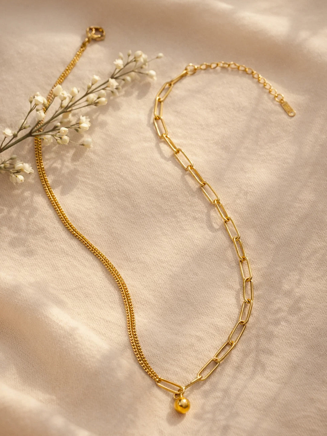 Demi Fine 18K Gold Plated Stainless steel Paperclip Chain Ball Pendant Necklace Length - 20.3 cm