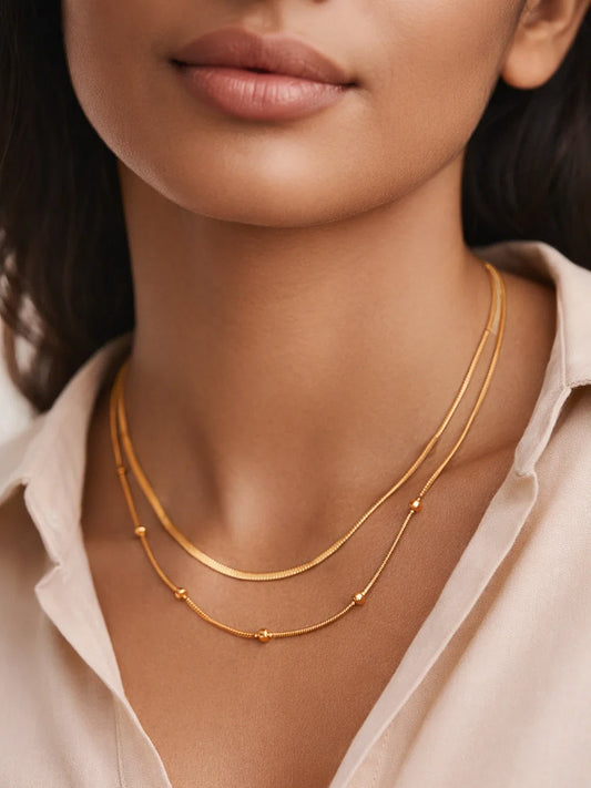 Demi Fine 18K Gold Plated Stainless steel Layered Snake Chain Necklace Length - 19.6 cm