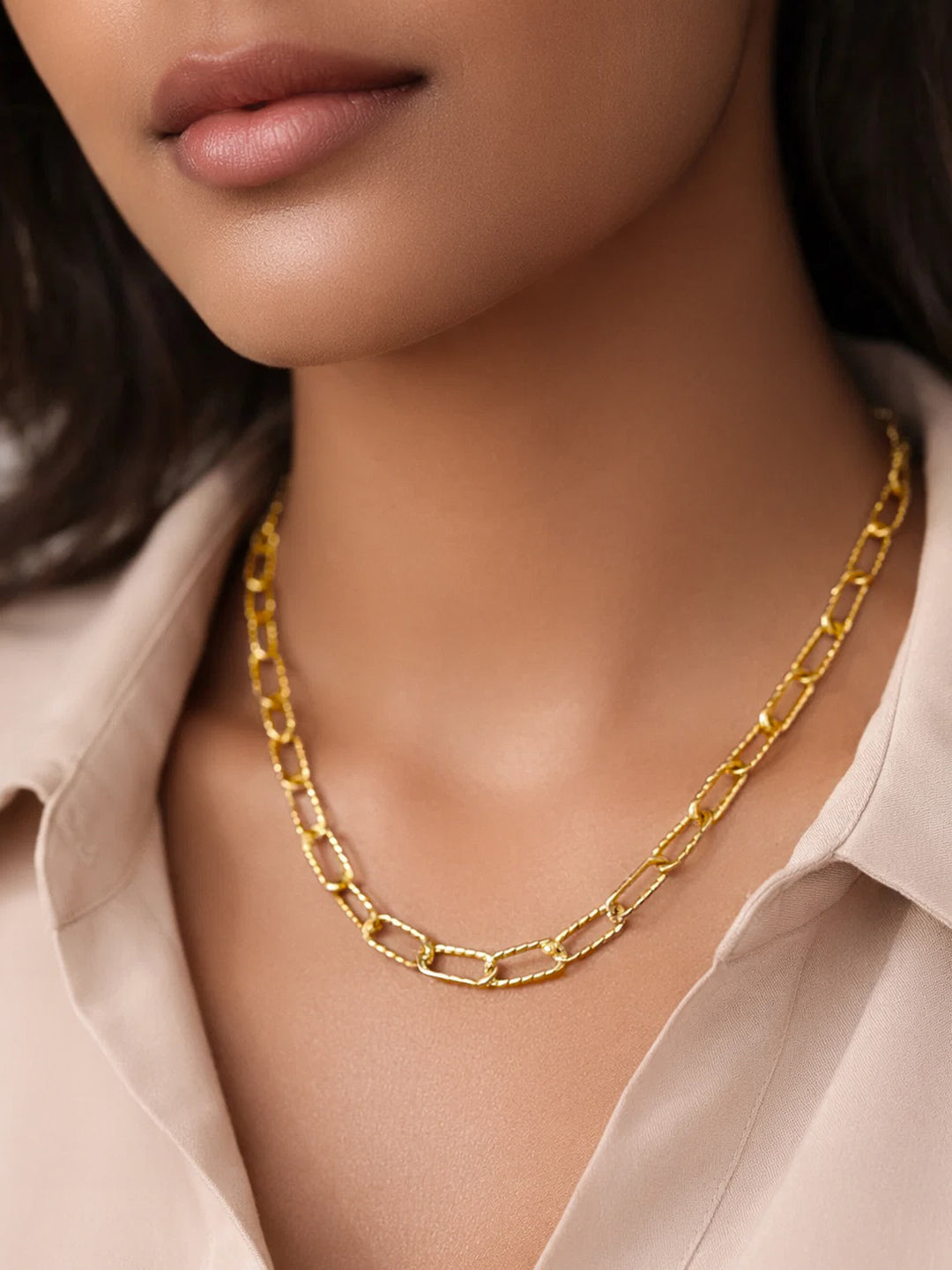 Demi Fine 18K Gold Plated Stainless steel Chunky Paperclip Chain Necklace Length - 19.8 cm