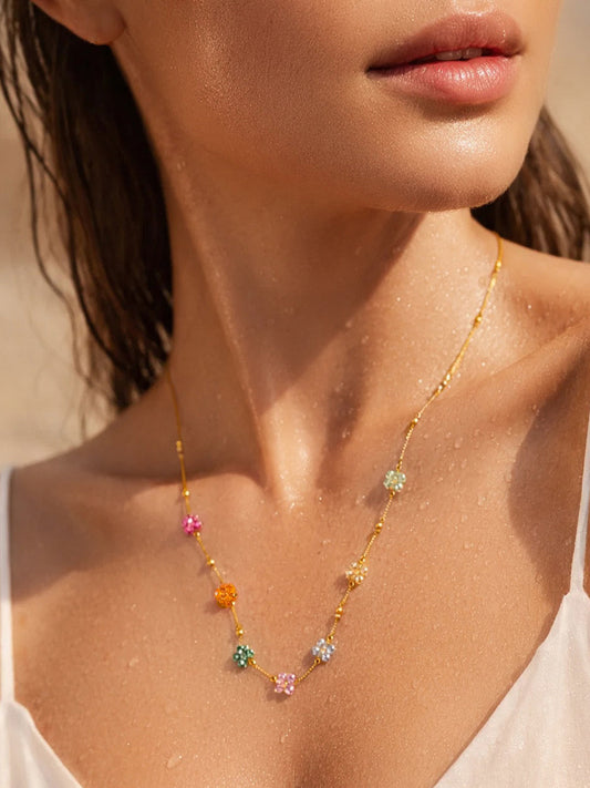 Demi Fine 18K Gold Plated Stainless steel Mini Multi-Floral Charm Necklace Length - 20.7 cm