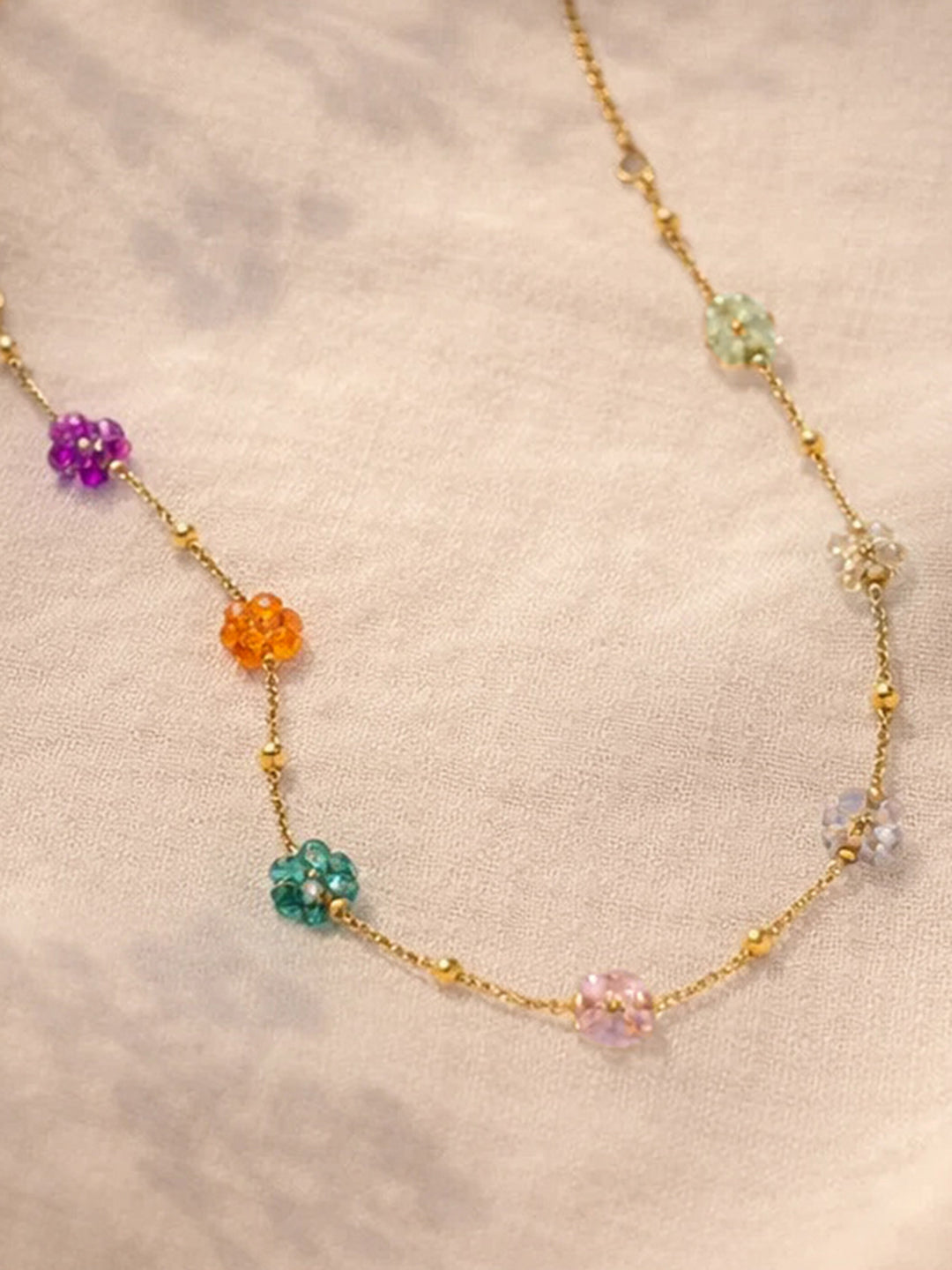 Demi Fine 18K Gold Plated Stainless steel Mini Multi-Floral Charm Necklace Length - 20.7 cm