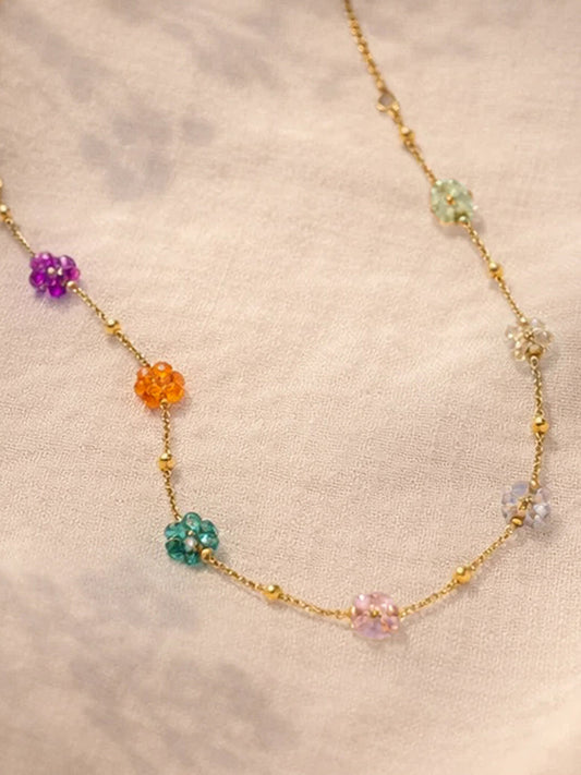 Demi Fine 18K Gold Plated Stainless steel Mini Multi-Floral Charm Necklace Length - 20.7 cm