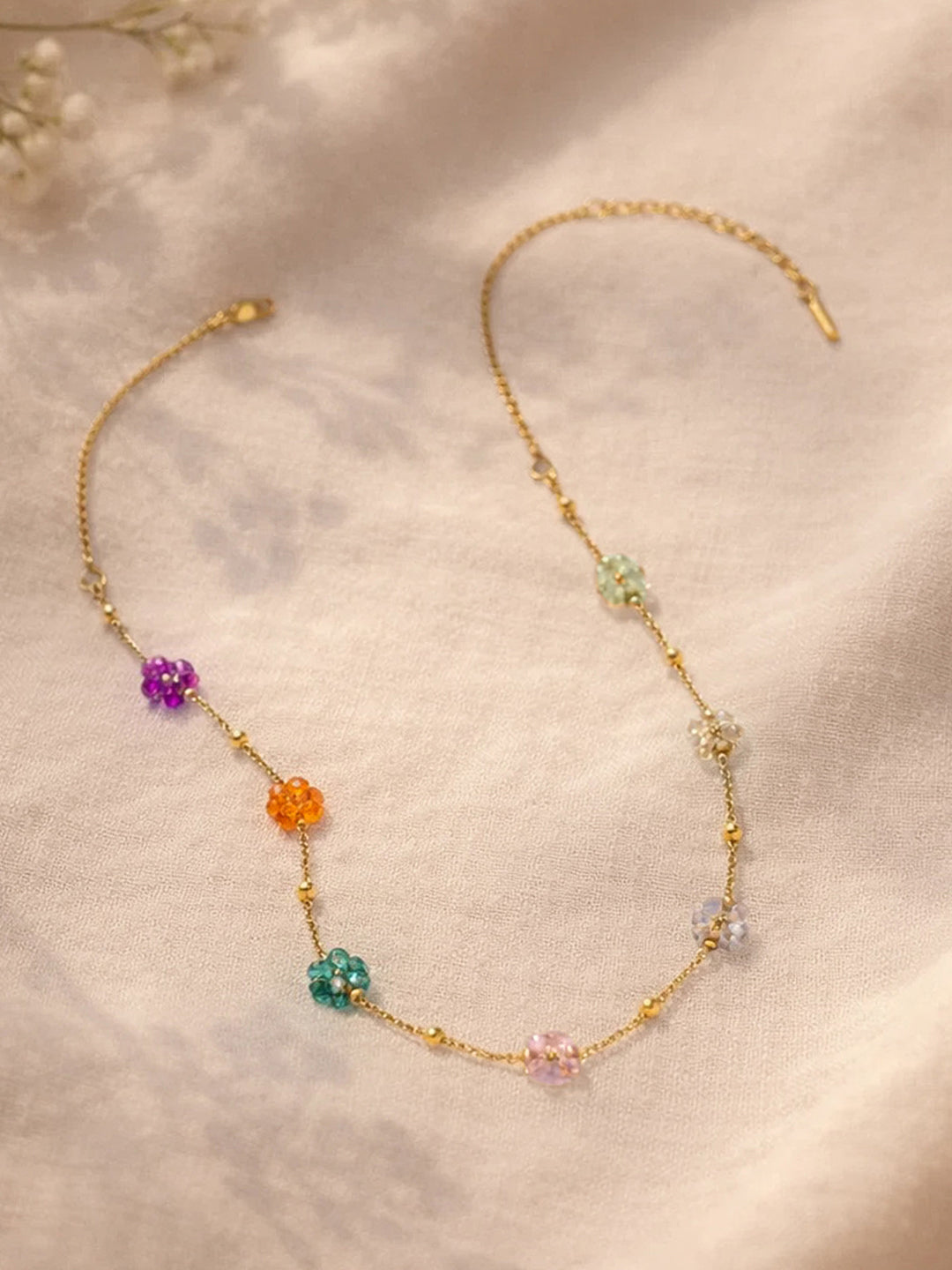 Demi Fine 18K Gold Plated Stainless steel Mini Multi-Floral Charm Necklace Length - 20.7 cm