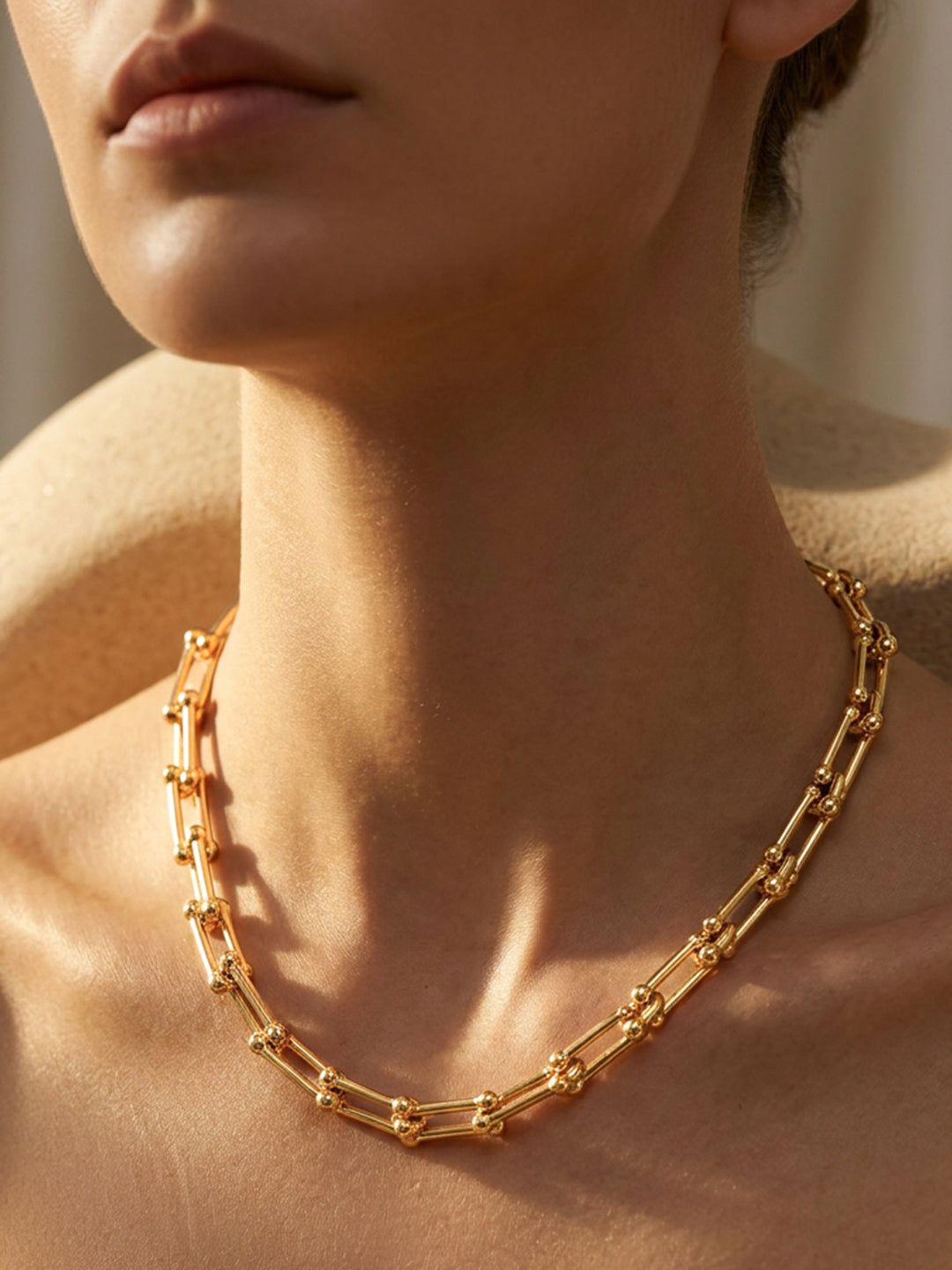 Demi Fine 18K Gold Plated Stainless steel Beaded Bar Link Chain Necklace Length - 27.2 cm