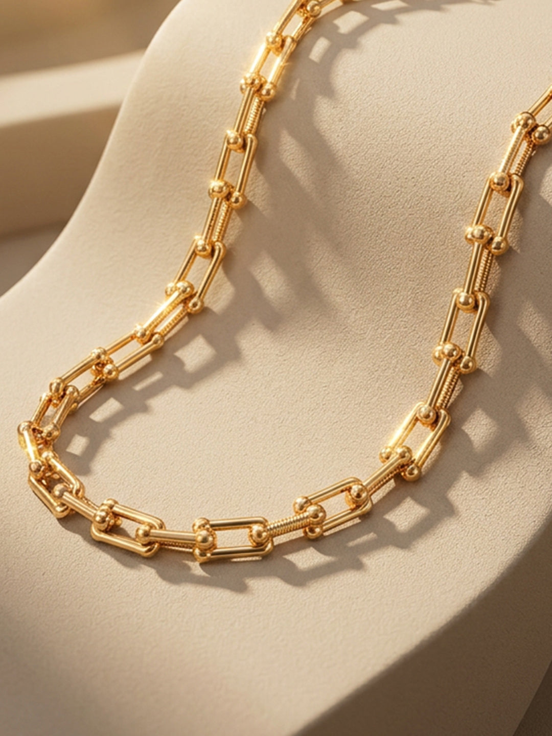 Demi Fine 18K Gold Plated Stainless steel Beaded Bar Link Chain Necklace Length - 27.2 cm