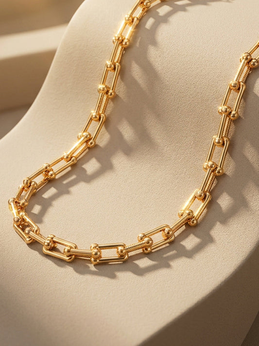 Demi Fine 18K Gold Plated Stainless steel Beaded Bar Link Chain Necklace Length - 27.2 cm
