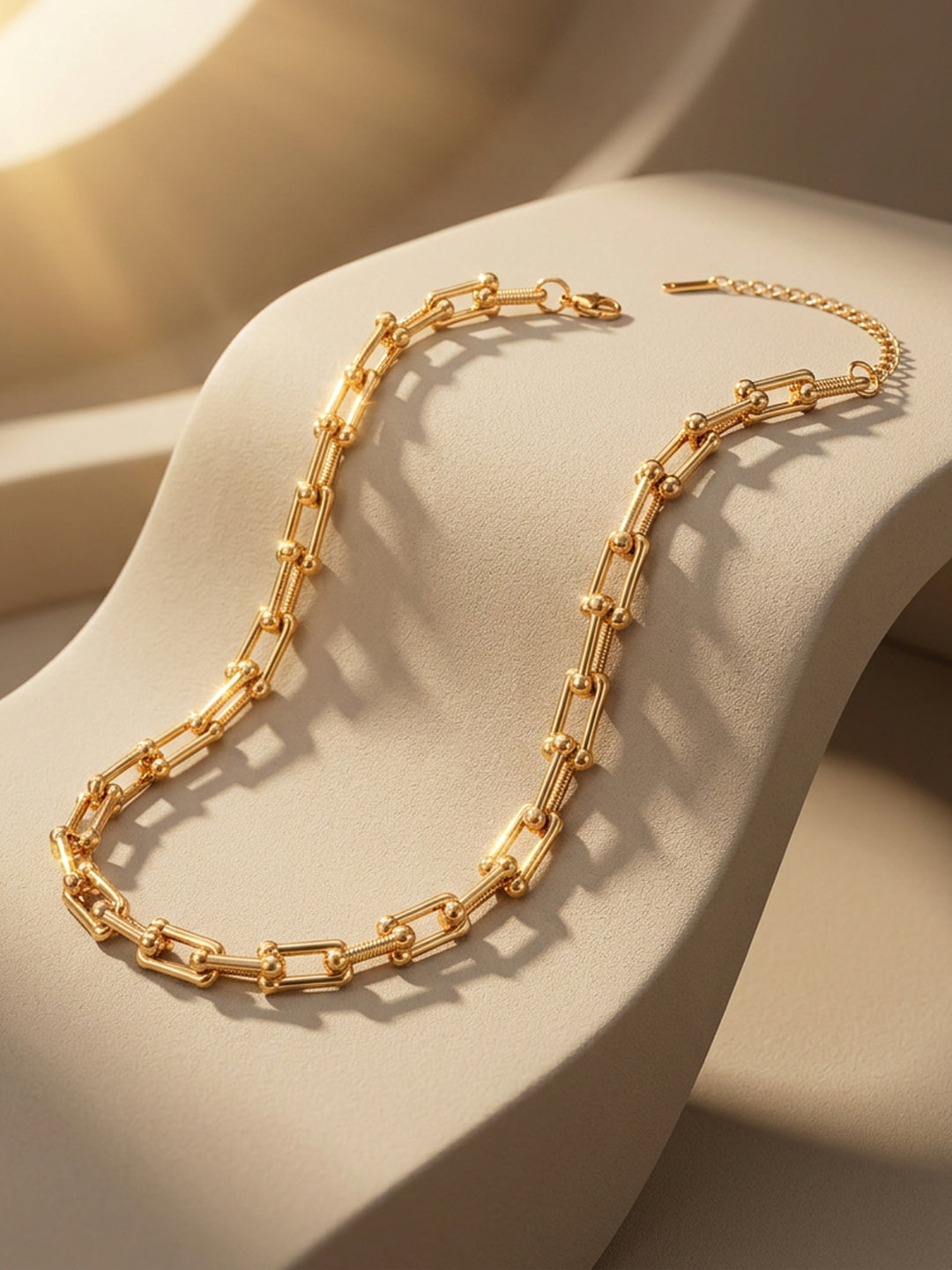 Demi Fine 18K Gold Plated Stainless steel Beaded Bar Link Chain Necklace Length - 27.2 cm