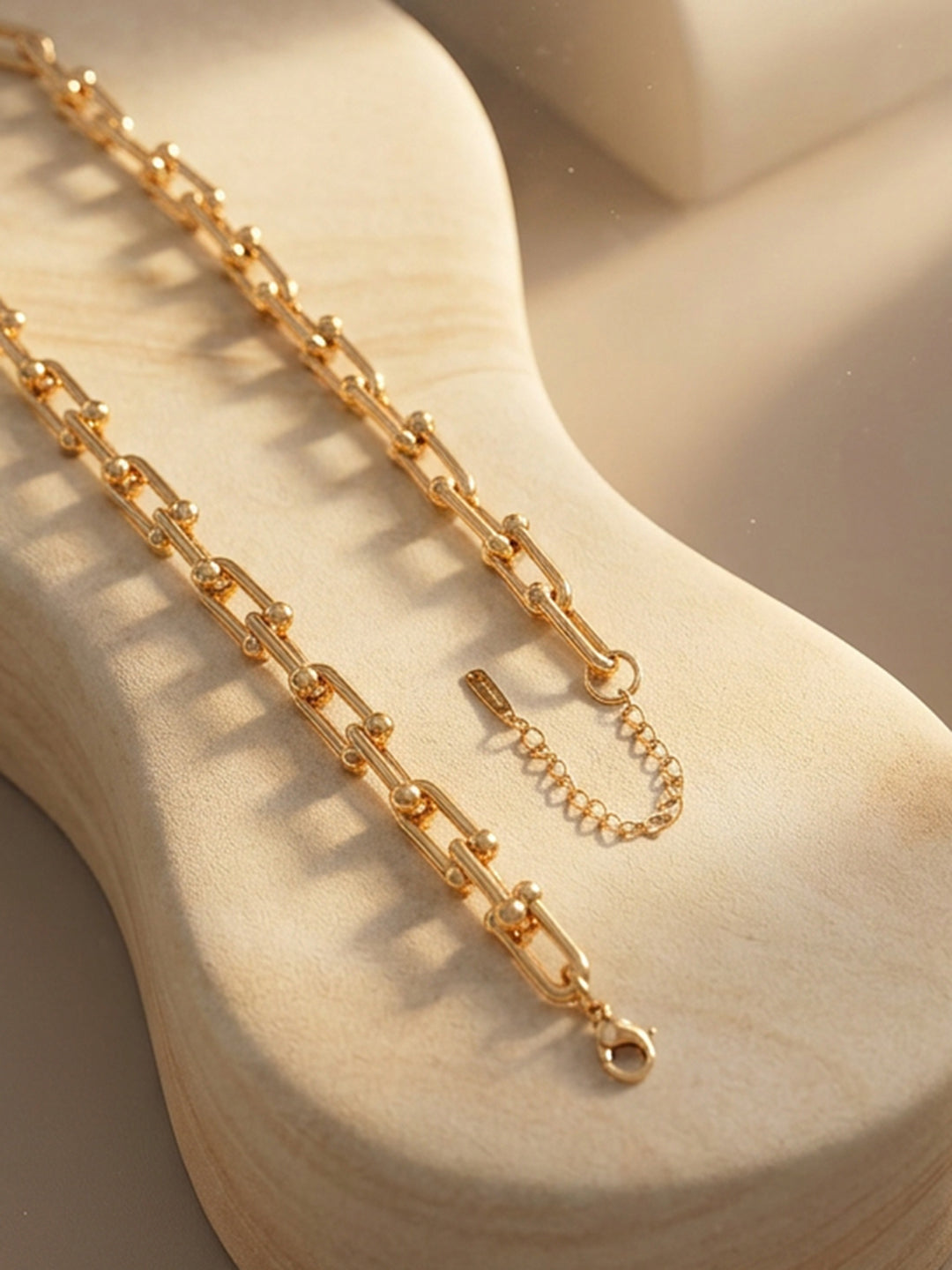 Demi Fine 18K Gold Plated Stainless steel Beaded Bar Link Chain Necklace Length - 27.2 cm