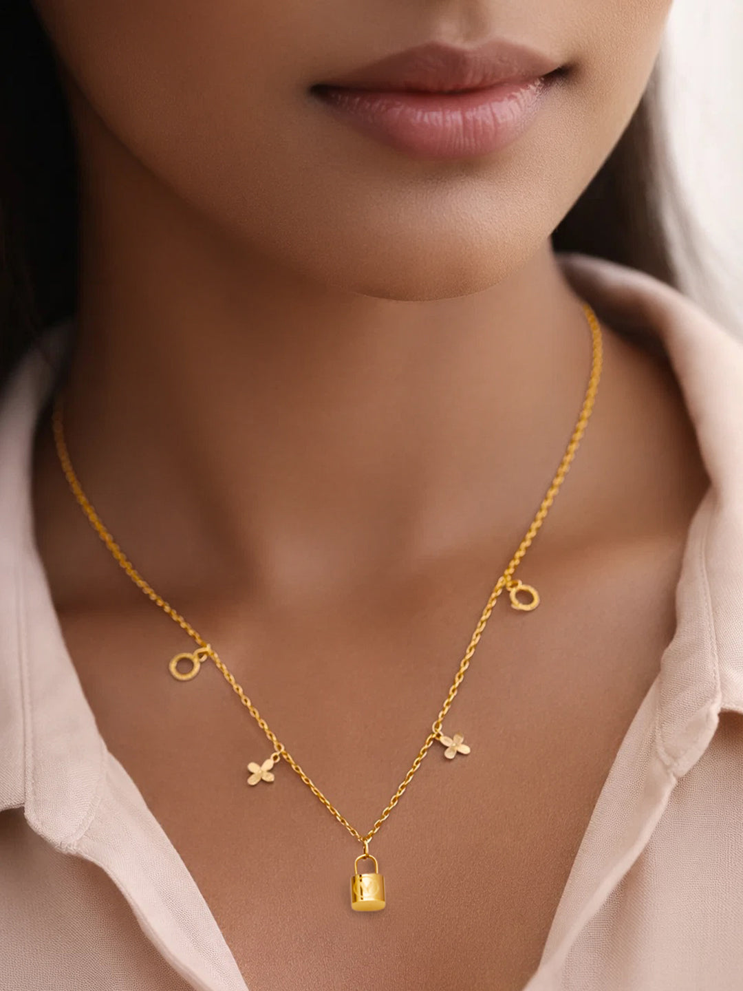 Demi Fine 18K Gold Plated Stainless steel Multi Charm Pendant Chain Necklace Length - 21 cm