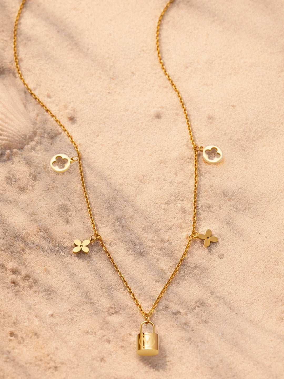 Demi Fine 18K Gold Plated Stainless steel Multi Charm Pendant Chain Necklace Length - 21 cm