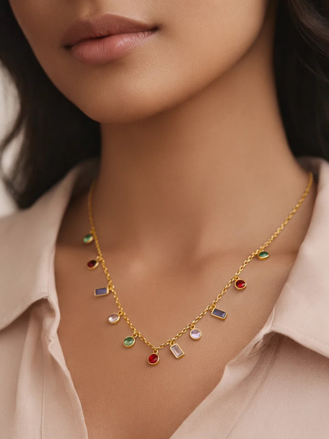 Demi Fine 18K Gold Plated Stainless steel Multi-Zircon Charm Chain Necklace Length - 20 cm