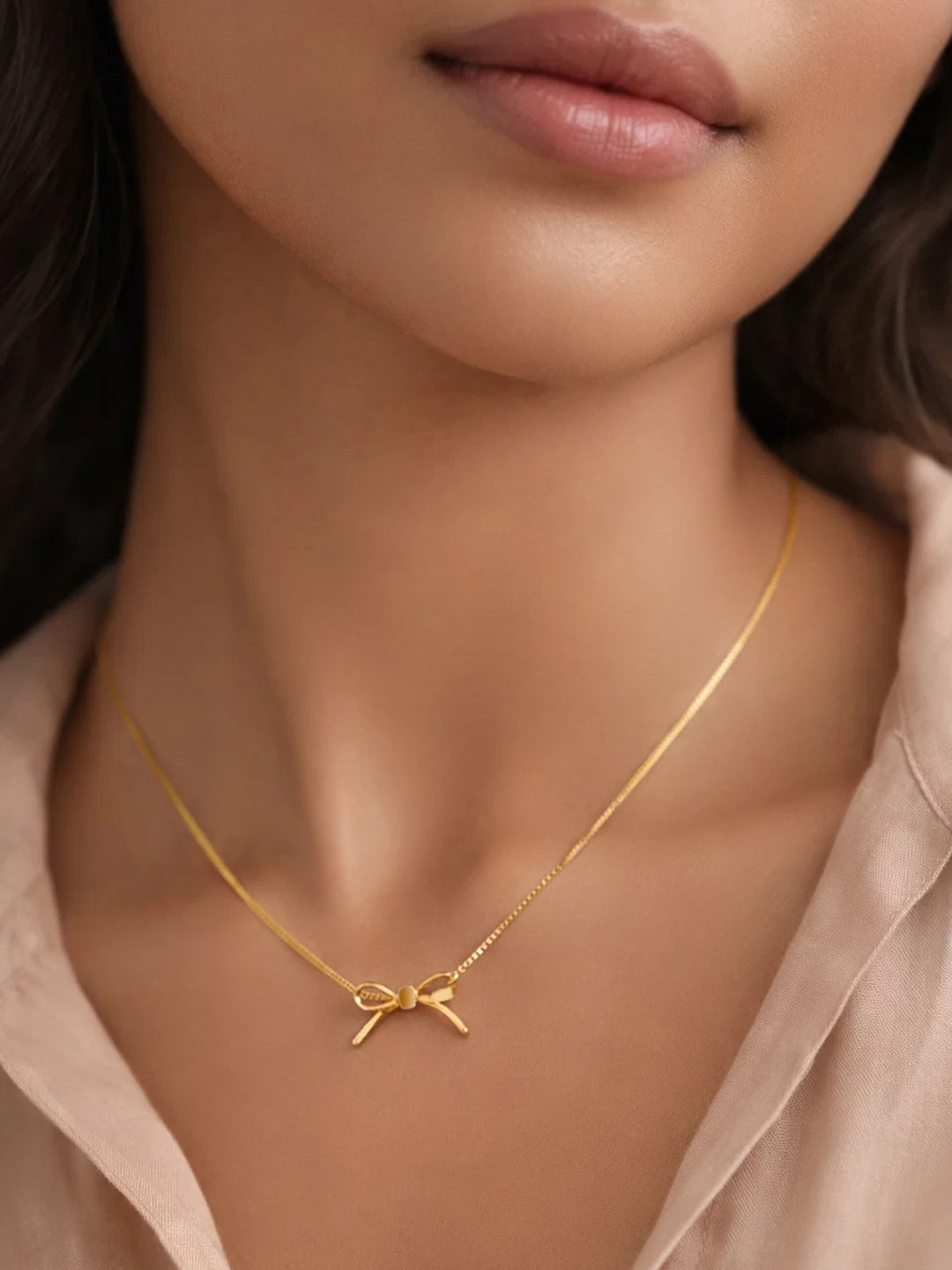 Demi Fine 18K Gold Plated Stainless steel Bow Knot Snake Chain Necklace Length - 17.2 cm