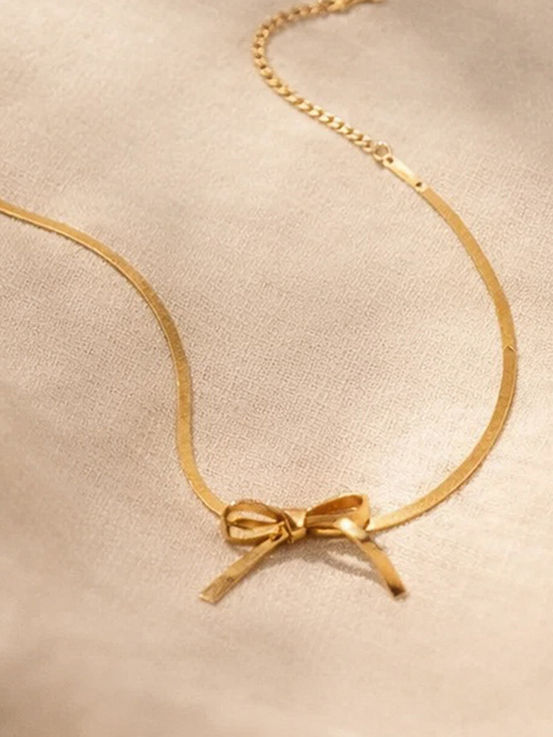 Demi Fine 18K Gold Plated Stainless steel Bow Knot Snake Chain Necklace Length - 17.2 cm