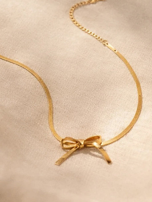 Demi Fine 18K Gold Plated Stainless steel Bow Knot Snake Chain Necklace Length - 17.2 cm