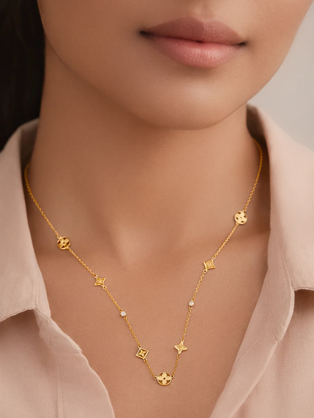 Demi Fine 18K Gold Plated Stainless steel Mini Multi-Charm Chain Necklace Length - 20 cm