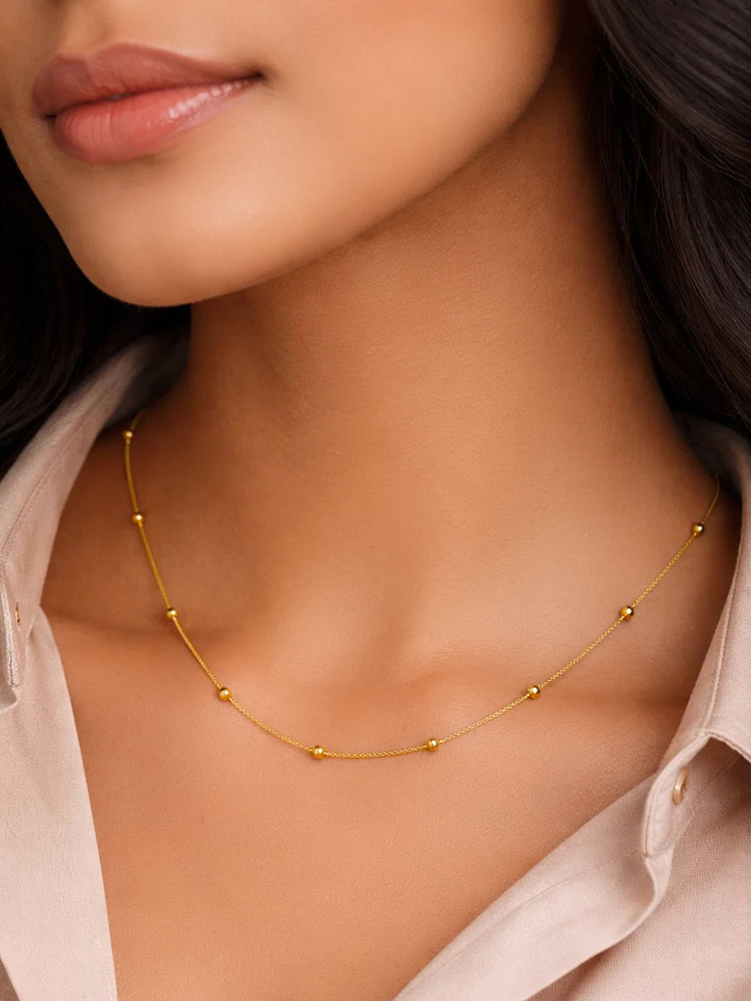 Demi Fine 18K Gold Plated Stainless steel Gold Beaded Chain Necklace Length - 20.2 cm