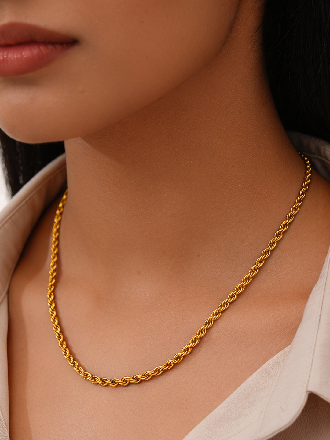 Demi Fine 18K Gold Plated Stainless steel Rope Chain Necklace Length - 19.3 cm