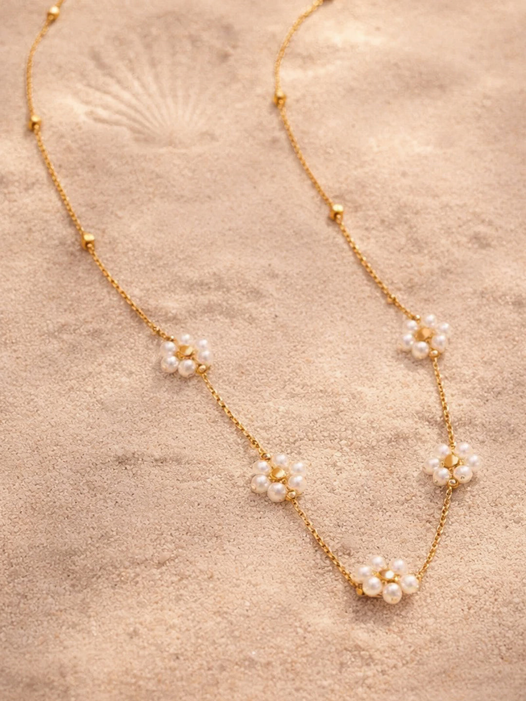 Demi Fine 18K Gold Plated Stainless steel Mini Pearl Flora Charm Chain Necklace Length - 19.5 cm