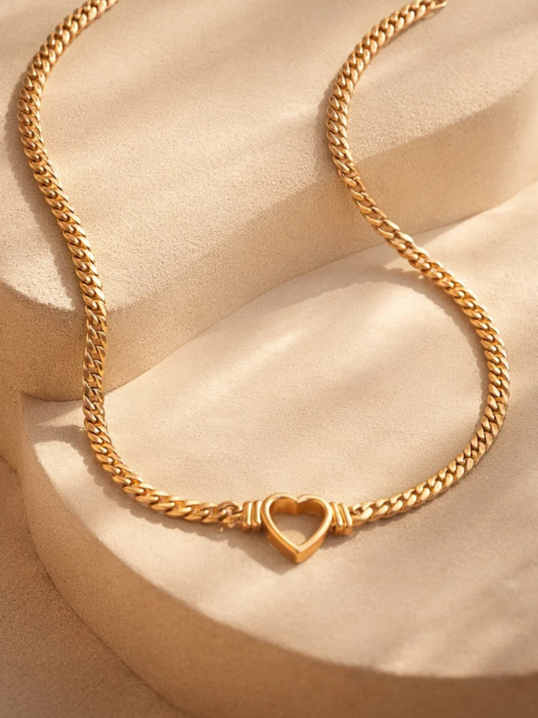 Demi Fine 18K Gold Plated Stainless steel Chunky Curb Chain Open Heart Necklace Length - 18.5 cm