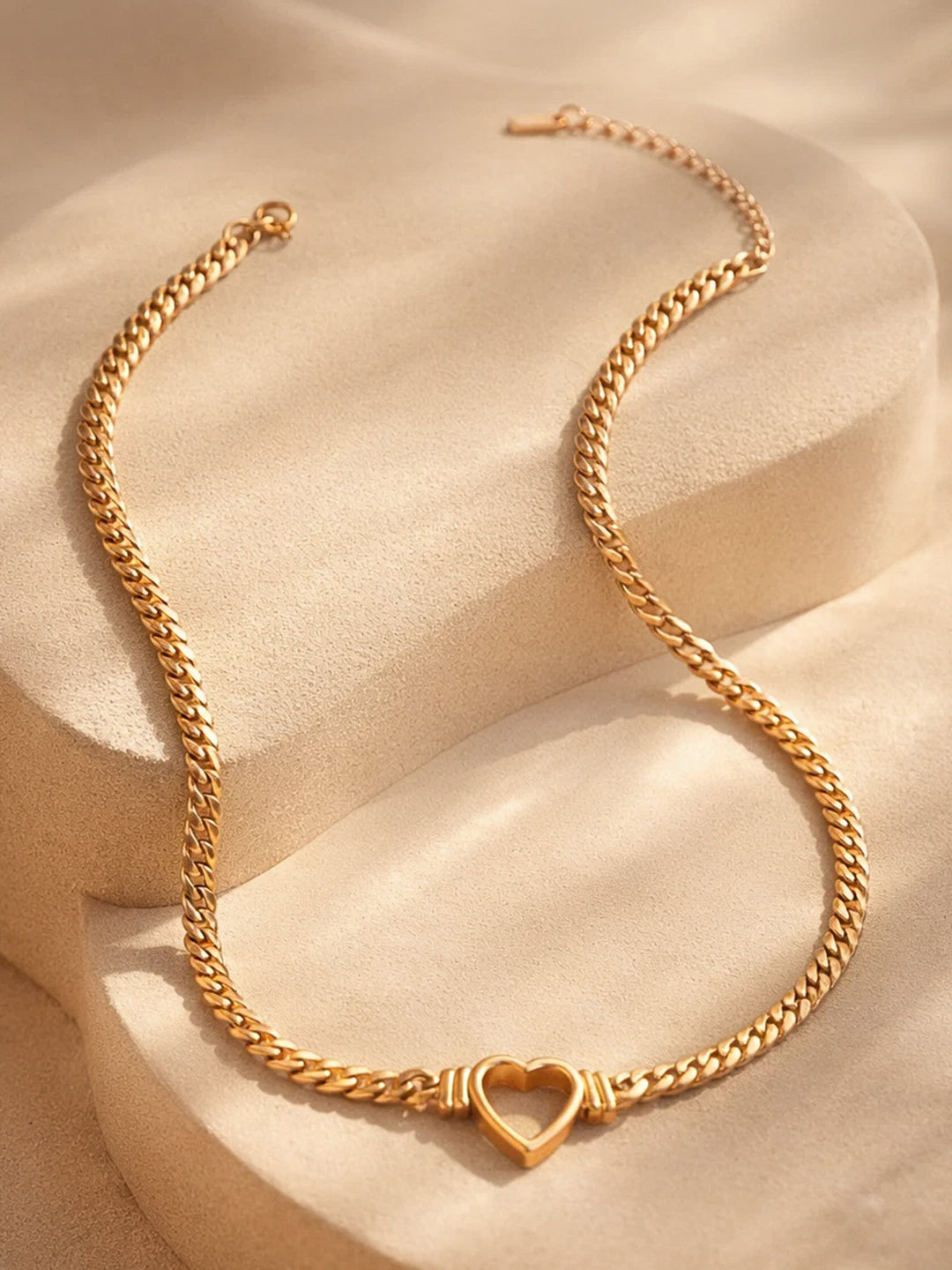 Demi Fine 18K Gold Plated Stainless steel Chunky Curb Chain Open Heart Necklace Length - 18.5 cm