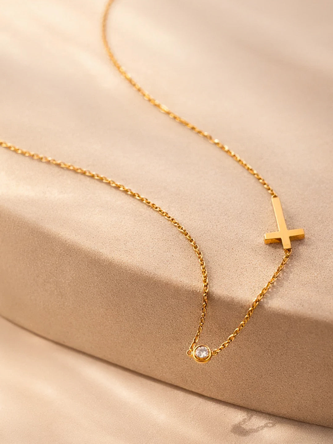 Demi Fine 18K Gold Plated Stainless steel Cross Bar Chain Crystal Necklace Length - 19.8 cm
