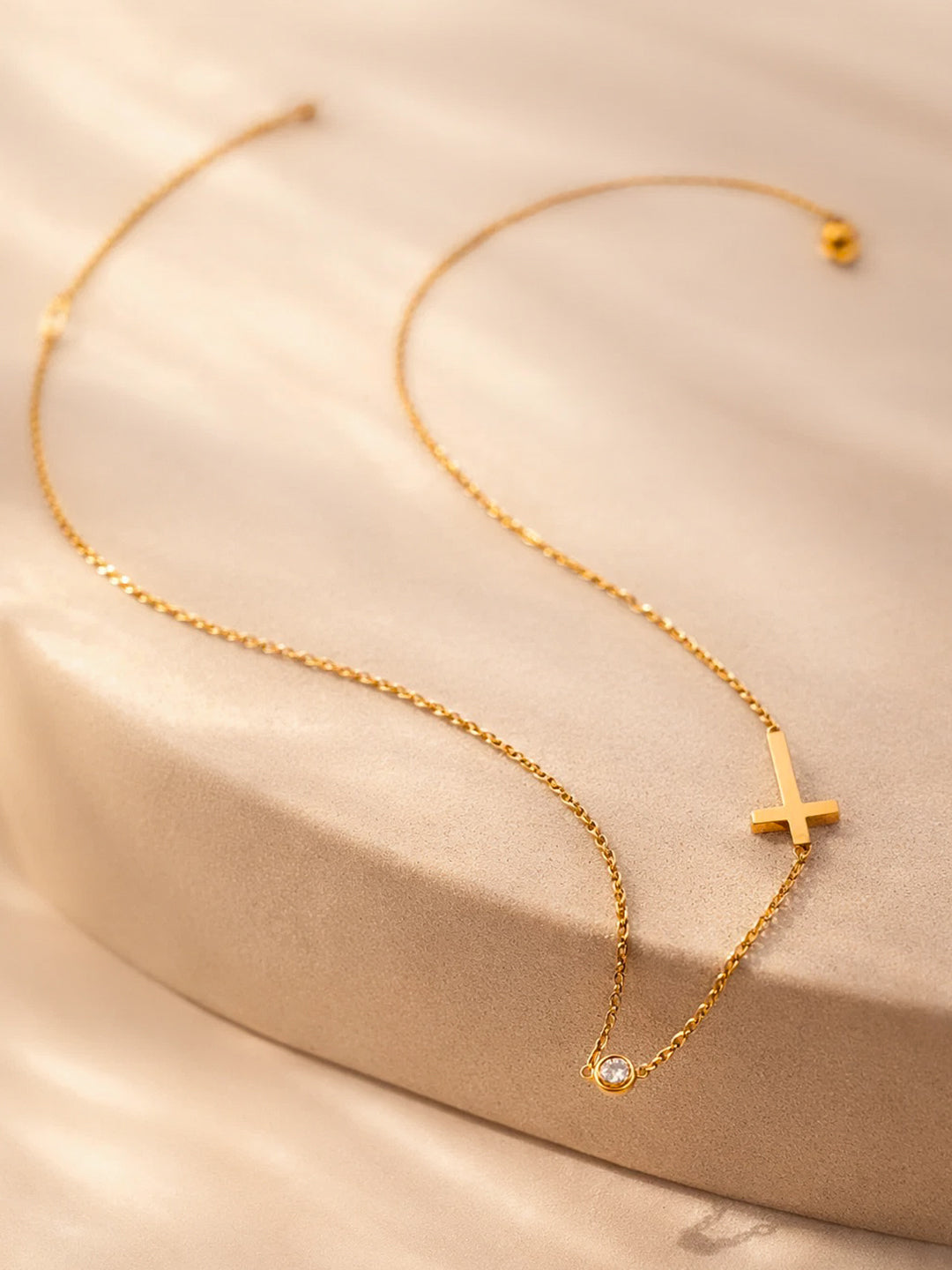 Demi Fine 18K Gold Plated Stainless steel Cross Bar Chain Crystal Necklace Length - 19.8 cm