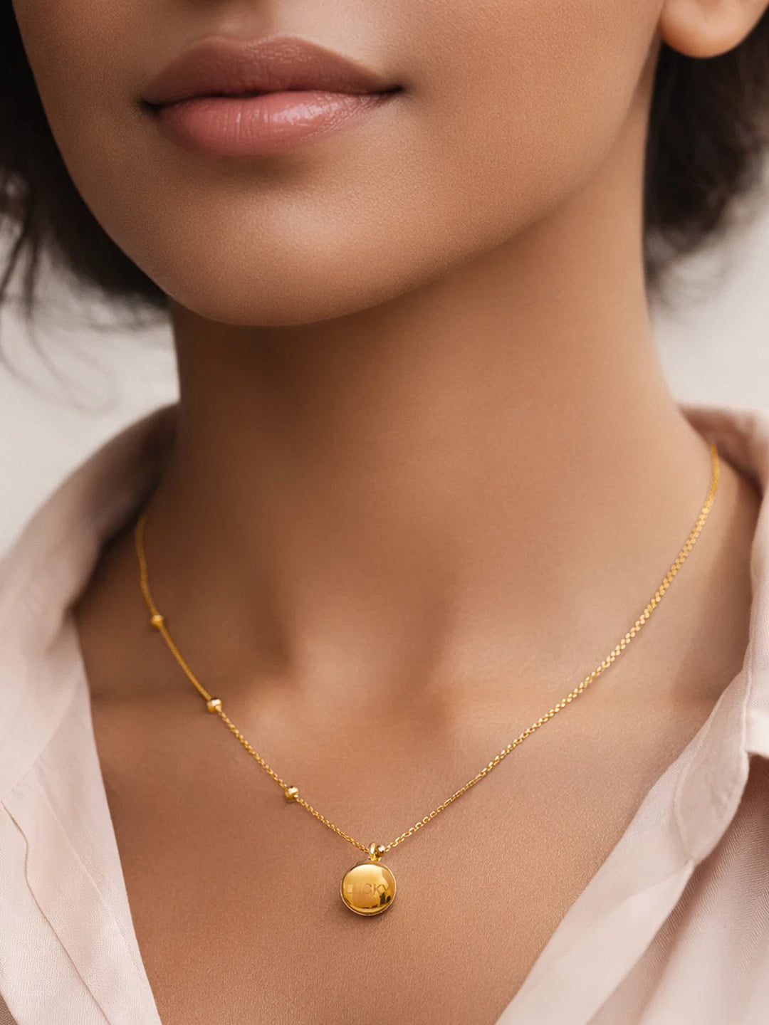 Demi Fine 18K Gold Plated Stainless steel Minimal Ball Pendant Bead Necklace Length - 20.3 cm