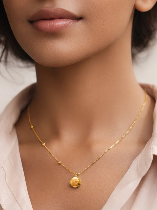 Demi Fine 18K Gold Plated Stainless steel Minimal Ball Pendant Bead Necklace Length - 20.3 cm