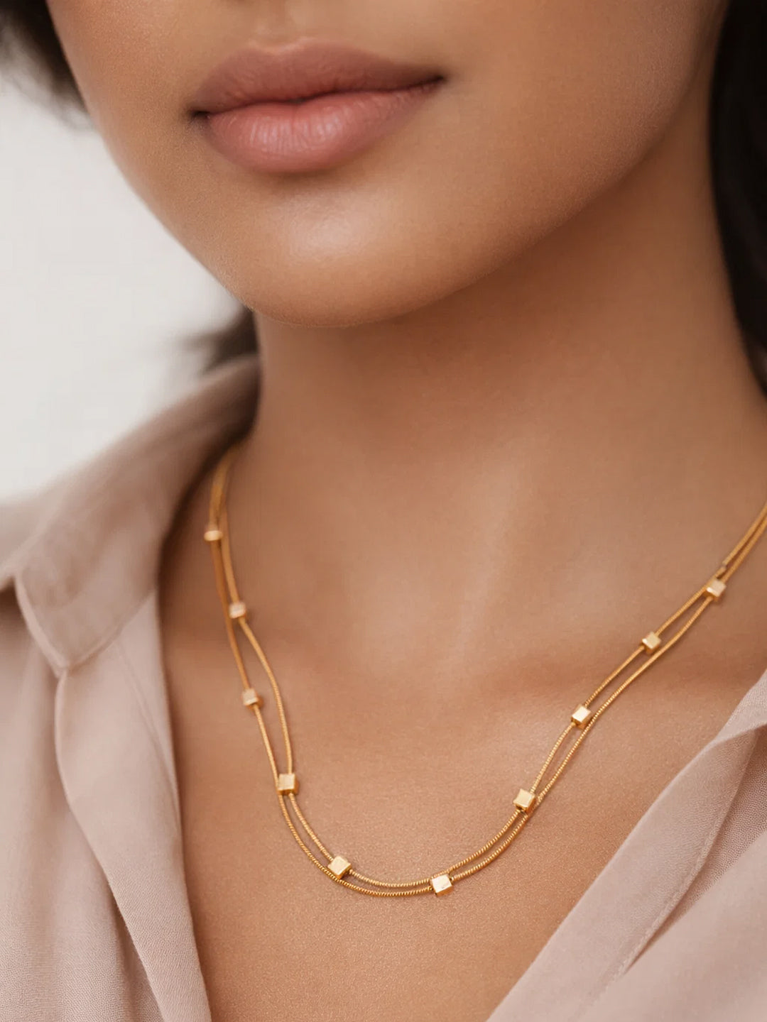 Demi Fine 18K Gold Plated Stainless steel Layered Snake Chain Disc Necklace Length - 19.9 cm