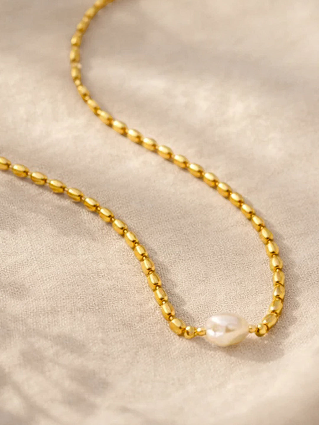 Demi Fine 18K Gold Plated Stainless steel Oval Pearl Chain Necklace Length - 23 cm