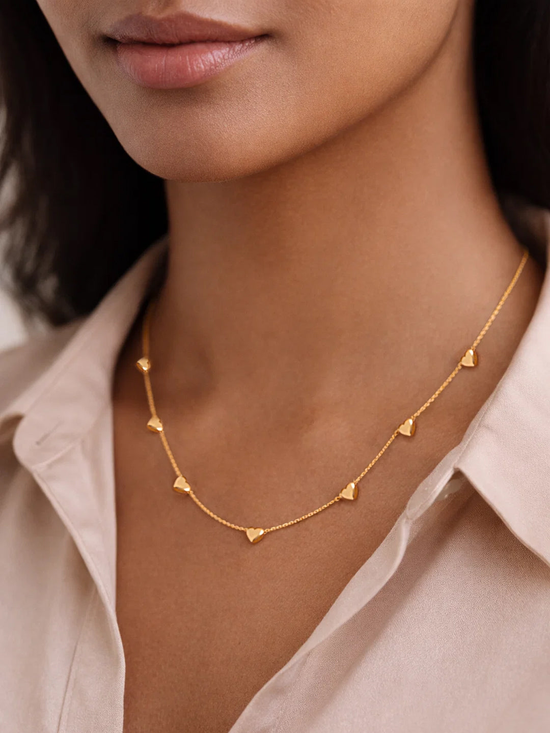 Demi Fine 18K Gold Plated Stainless steel Mini Heart Charm Chain Necklace Length - 20 cm