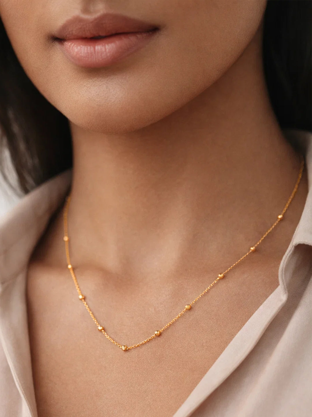 Demi Fine 18K Gold Plated Stainless steel Ball Beaded Chain Necklace Length - 19.3 cm
