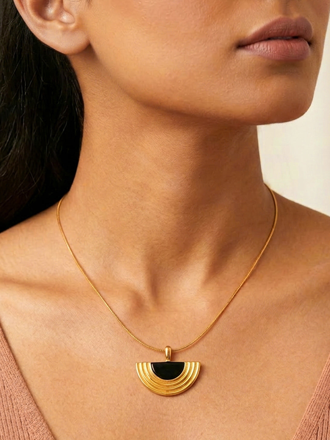 Demi Fine 18K Gold Plated Stainless steel Half Moon Pendant Choker Necklace Length - 21.2 cm
