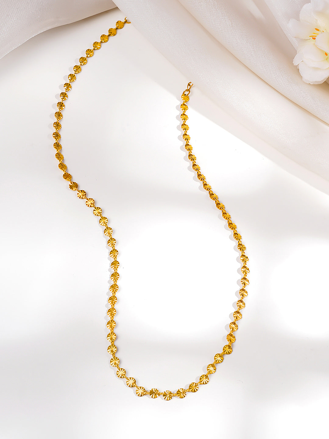Demi Fine 18K Gold Plated Stainless steel Sunray Textured Coin Chain Necklace Length - 19 cm